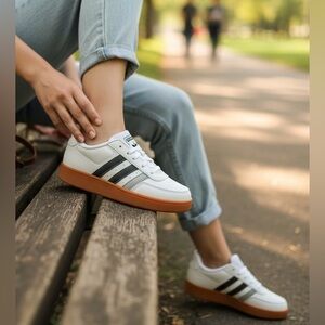 Adidas breaknet lifestyle court lace shoe‎ sneaker White Gum Sole size youth 4